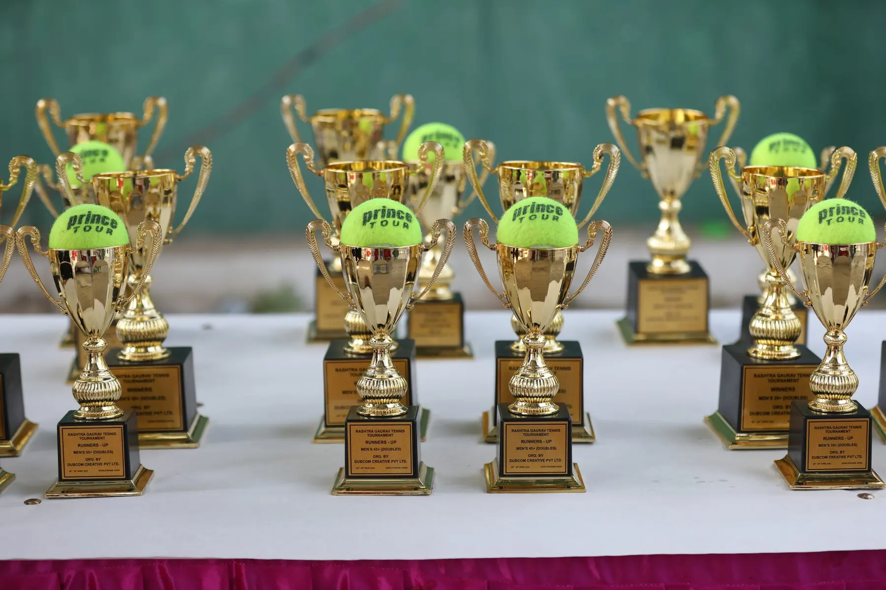 RGT trophies lined up before a presentation